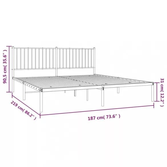 fehér fém ágykeret fejtámlával 183 x 213 cm