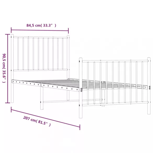 fehér fém ágykeret fej- és lábtámlával 80x200 cm