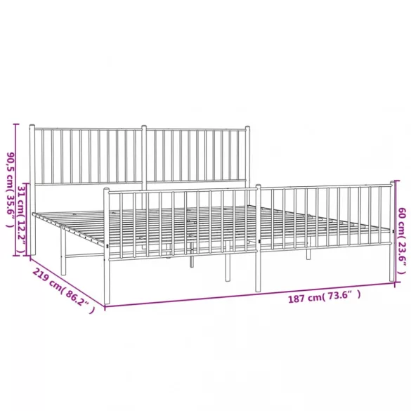 fehér fém ágykeret fej- és lábtámlával 183 x 213 cm