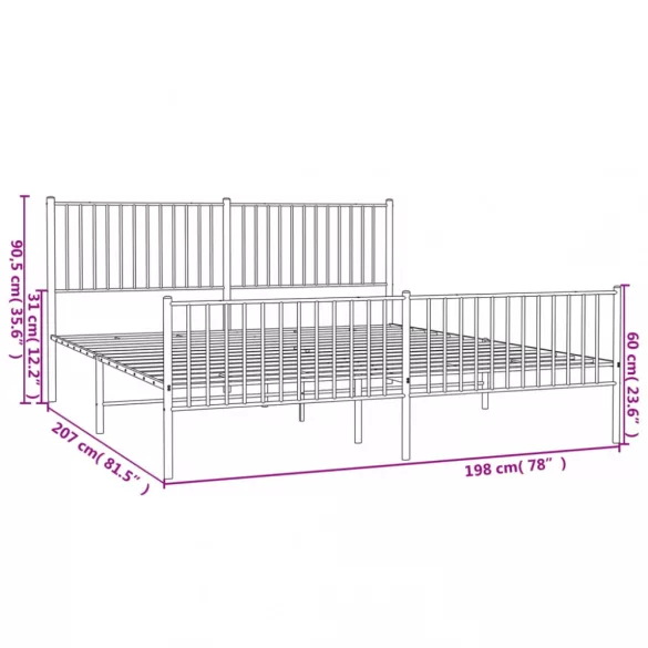 fehér fém ágykeret fej- és lábtámlával 193 x 203 cm