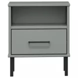 OSLO szürke tömör fenyőfa éjjeliszekrény fém lábakkal