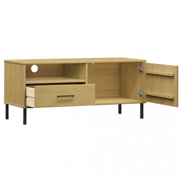 OSLO barna tömör fenyőfa TV-szekrény fém lábakkal