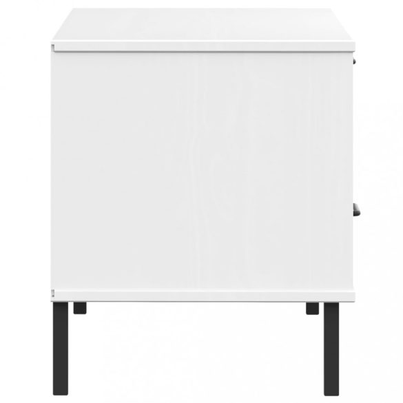 OSLO fehér tömör fenyőfa TV-szekrény fém lábakkal