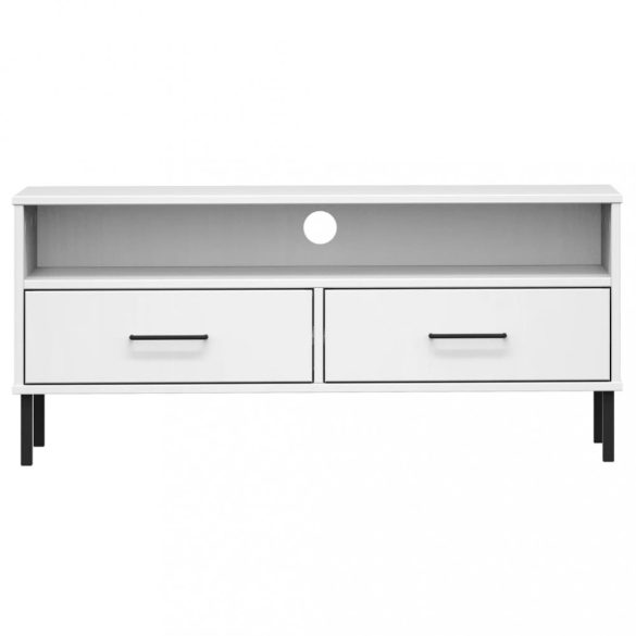 OSLO fehér tömör fenyőfa TV-szekrény fém lábakkal