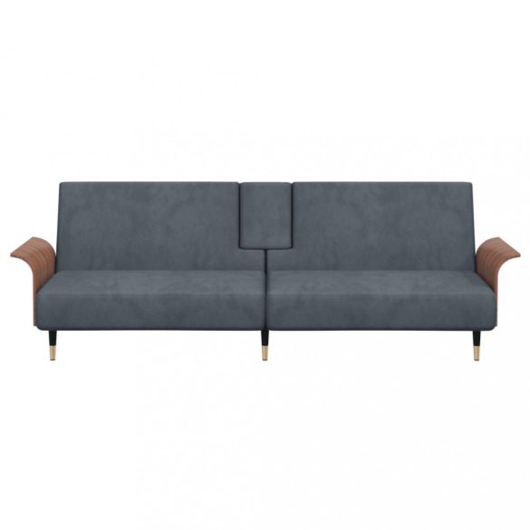 sötétszürke bársony kanapéágy pohártartókkal