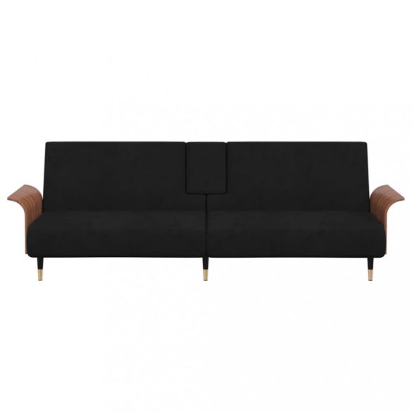 fekete bársony kanapéágy pohártartókkal