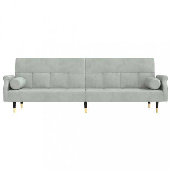 világosszürke bársony kanapéágy párnákkal