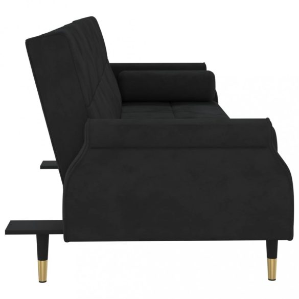 fekete bársony kanapéágy párnákkal