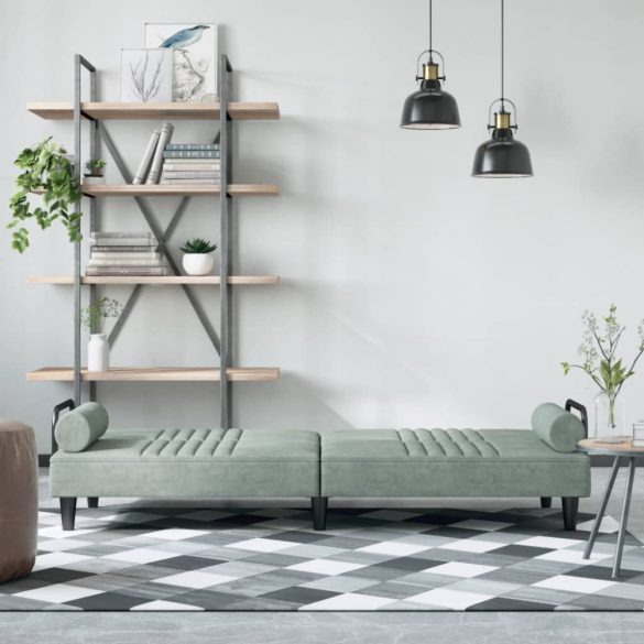 világosszürke bársony kanapéágy karfákkal