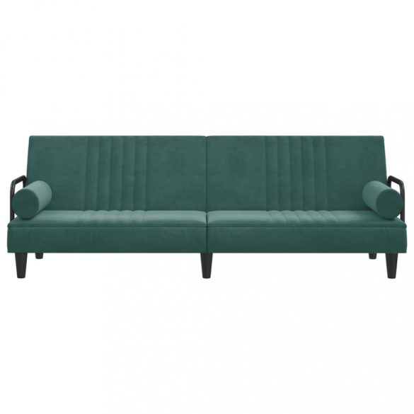 sötétzöld bársony kanapéágy karfákkal