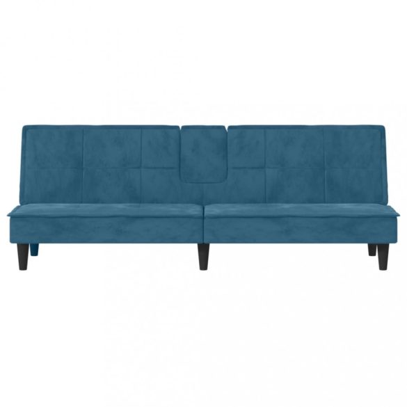 kék bársony kanapéágy pohártartókkal