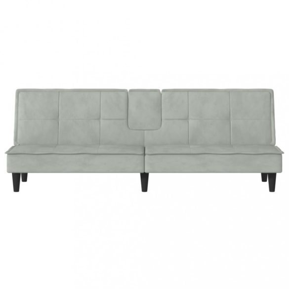 világosszürke bársony kanapéágy pohártartókkal