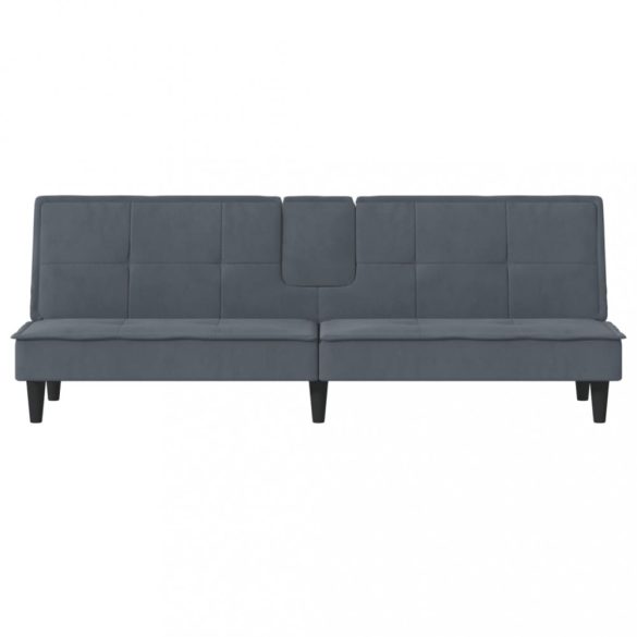 sötétszürke bársony kanapéágy pohártartókkal