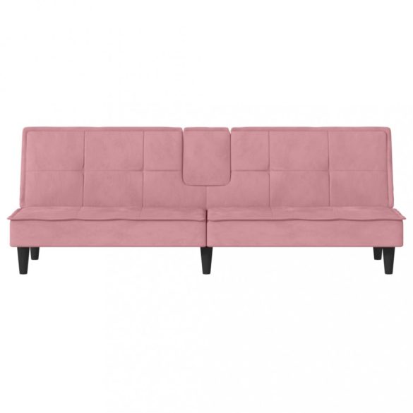 rózsaszín bársony kanapéágy pohártartókkal