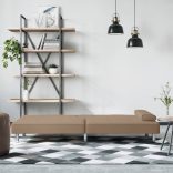 kávészínű műbőr kanapéágy pohártartókkal