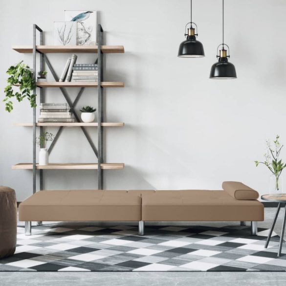 kávészínű műbőr kanapéágy pohártartókkal