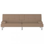 kávészínű műbőr kanapéágy pohártartókkal