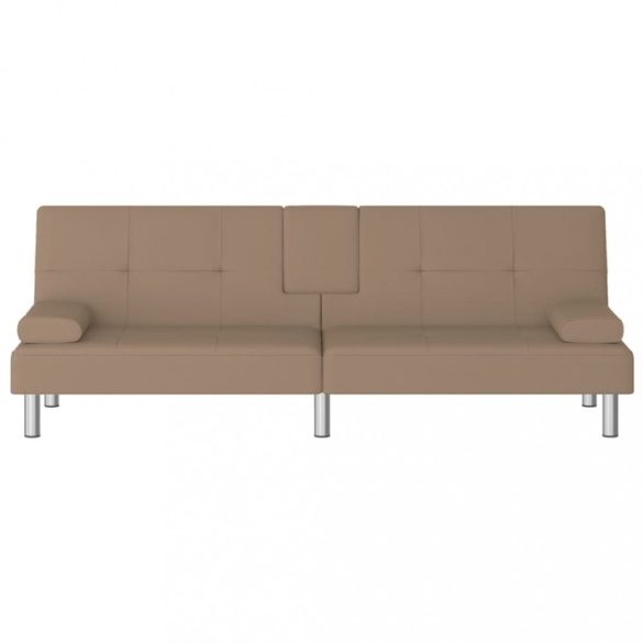 kávészínű műbőr kanapéágy pohártartókkal