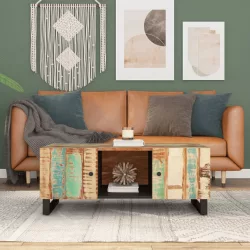   tömör újrahasznosított és szerelt fa dohányzóasztal 100x54x40cm