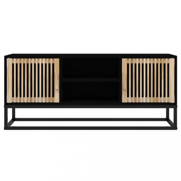 fekete szerelt fa és vas TV-szekrény 105 x 30 x 45 cm