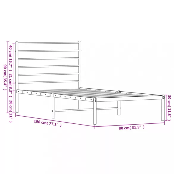 fekete fém ágykeret fejtámlával 75 x 190 cm