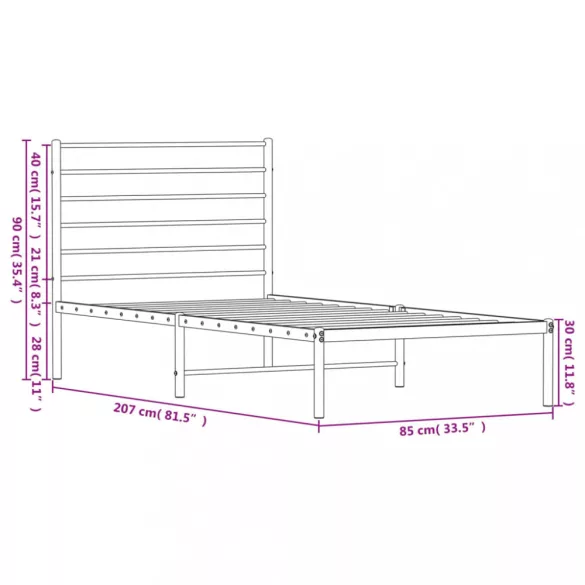 fekete fém ágykeret fejtámlával 80 x 200 cm