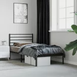 fekete fém ágykeret fejtámlával 90 x 190 cm