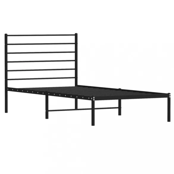 fekete fém ágykeret fejtámlával 90 x 190 cm
