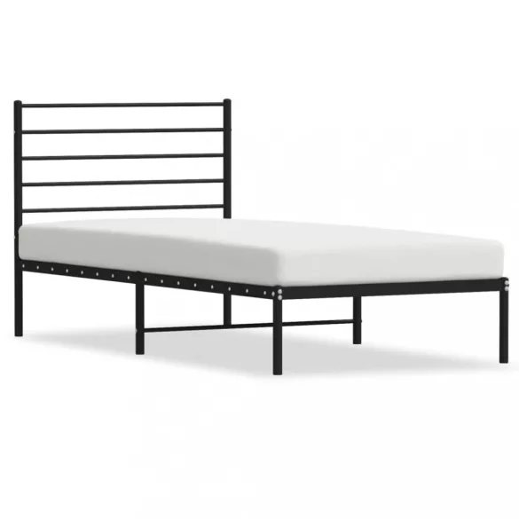 fekete fém ágykeret fejtámlával 90 x 200 cm