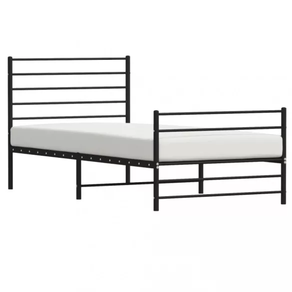 fekete fém ágykeret fej- és lábtámlával 90 x 190 cm