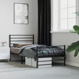 fekete fém ágykeret fej- és lábtámlával 107 x 203 cm