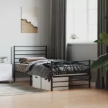 fekete fém ágykeret fej- és lábtámlával 107 x 203 cm