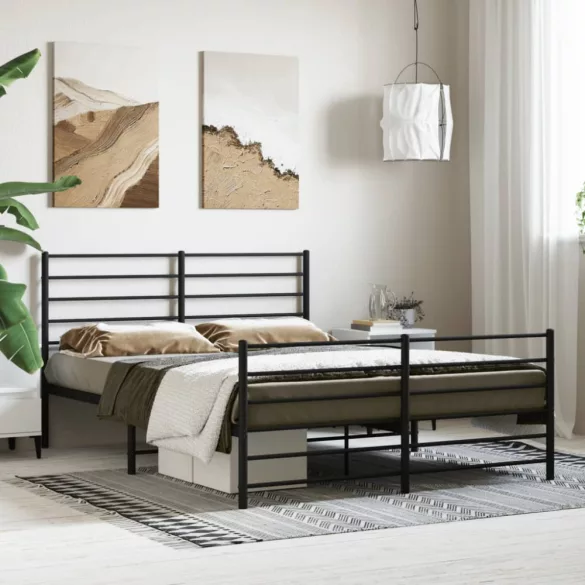 fekete fém ágykeret fej- és lábtámlával 120 x 200 cm