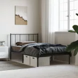 fekete fém ágykeret fejtámlával 90 x 190 cm