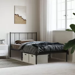 fekete fém ágykeret fejtámlával 90 x 190 cm
