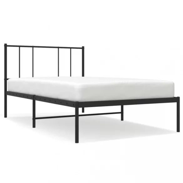 fekete fém ágykeret fejtámlával 90 x 200 cm