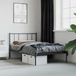 fekete fém ágykeret fejtámlával 90 x 200 cm