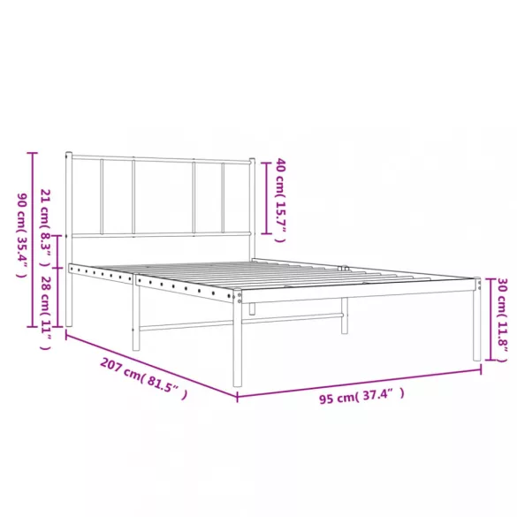fekete fém ágykeret fejtámlával 90 x 200 cm
