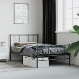 fekete fém ágykeret fej- és lábtámlával 80 x 200 cm