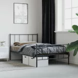 fekete fém ágykeret fej- és lábtámlával 90 x 190 cm