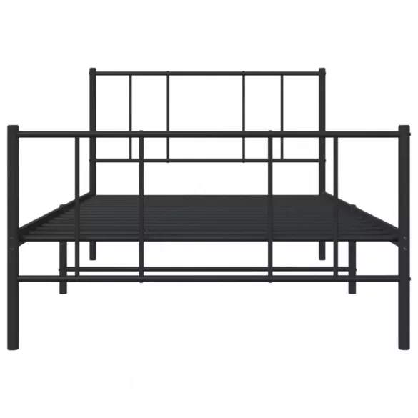 fekete fém ágykeret fej- és lábtámlával 90 x 190 cm