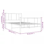 fekete fém ágykeret fej- és lábtámlával 90 x 190 cm