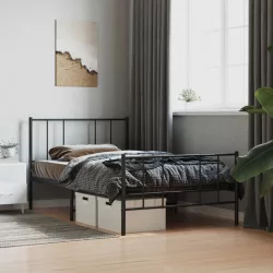 fekete fém ágykeret fej- és lábtámlával 107 x 203 cm