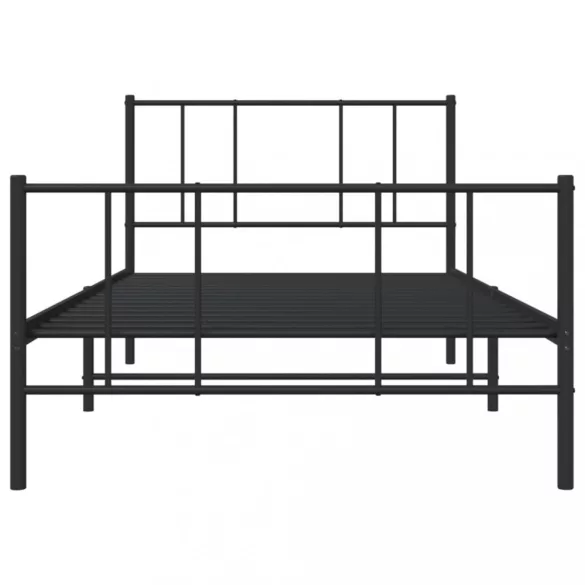 fekete fém ágykeret fej- és lábtámlával 107 x 203 cm