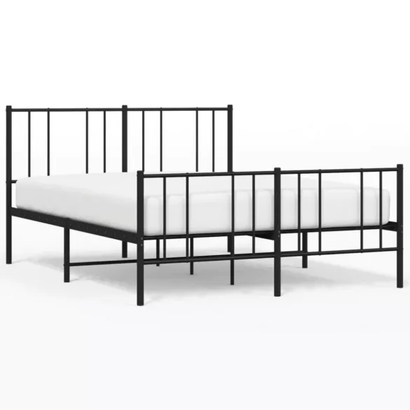 fekete fém ágykeret fej- és lábtámlával 135 x 190 cm
