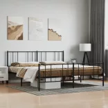 fekete fém ágykeret fej- és lábtámlával 200 x 200 cm