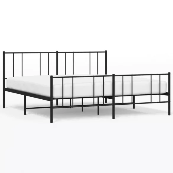 fekete fém ágykeret fej- és lábtámlával 200 x 200 cm