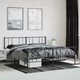 fekete fém ágykeret fej- és lábtámlával 200 x 200 cm