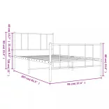 fehér fém ágykeret fej- és lábtámlával 90x200 cm