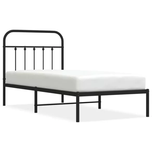 fekete fém ágykeret fejtámlával 90 x 190 cm